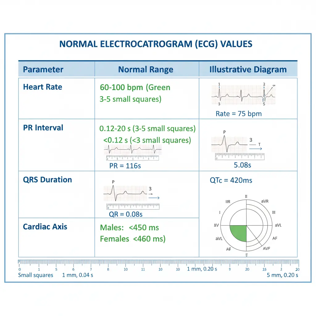 Clean flowchart guide with icons and ECG trace examples demonstrating systematic ECG rhythm assessment process, incorporated in a blue and white scheme for medical education. Cardiology workflow, ECG analysis, ECG rhythm interpretatio